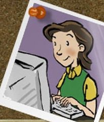 Cartoon of Susie Lloyd writing at computer