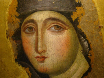 Ancient icon of Mary, the ultimate female Catholic saint.